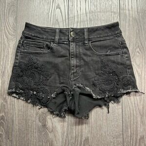 American Eagle Super Super Stretch X Black Lace Size 2Applique Cut Off Shorts
